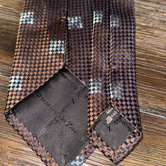 Ermenegildo Zegna Bronze/Blue Pattern Silk Tie - Picture 4 of 5